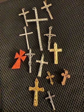 Mixed Cross Pendant Lot - Faux Gold, Silver Tones Lot